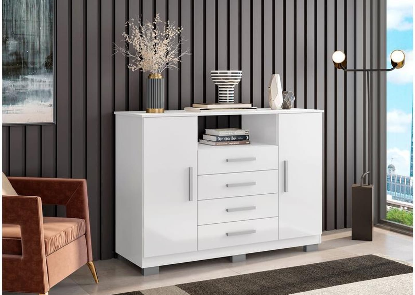 Cômoda 4 Gavetas 2 Portas Araplac Nairóbi