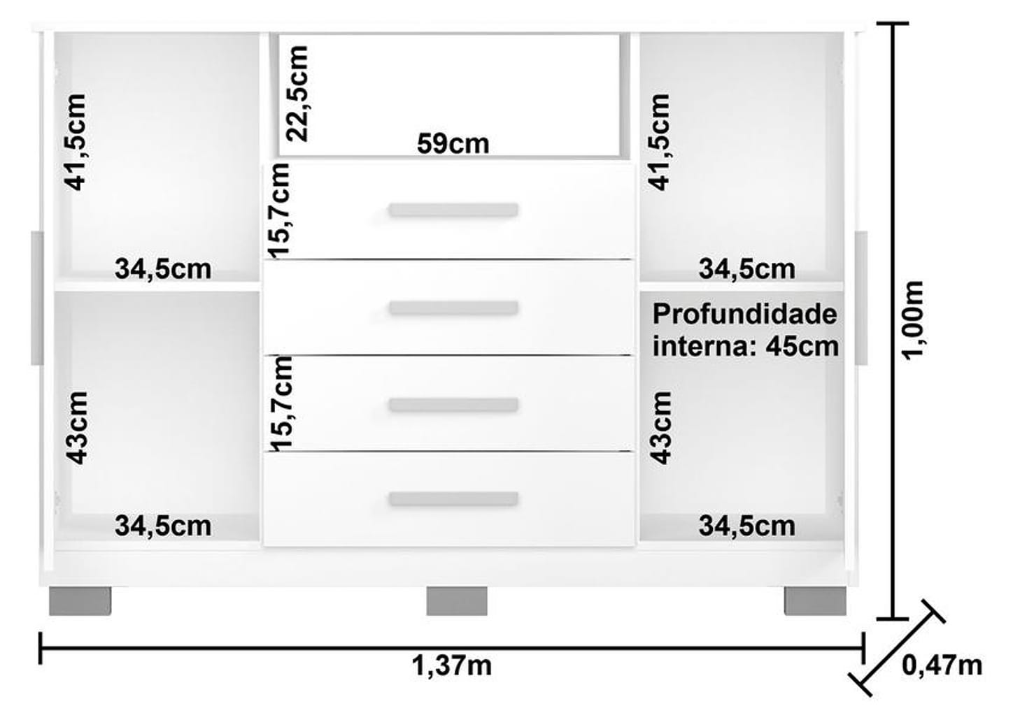 Cômoda 4 Gavetas 2 Portas Araplac Nairóbi