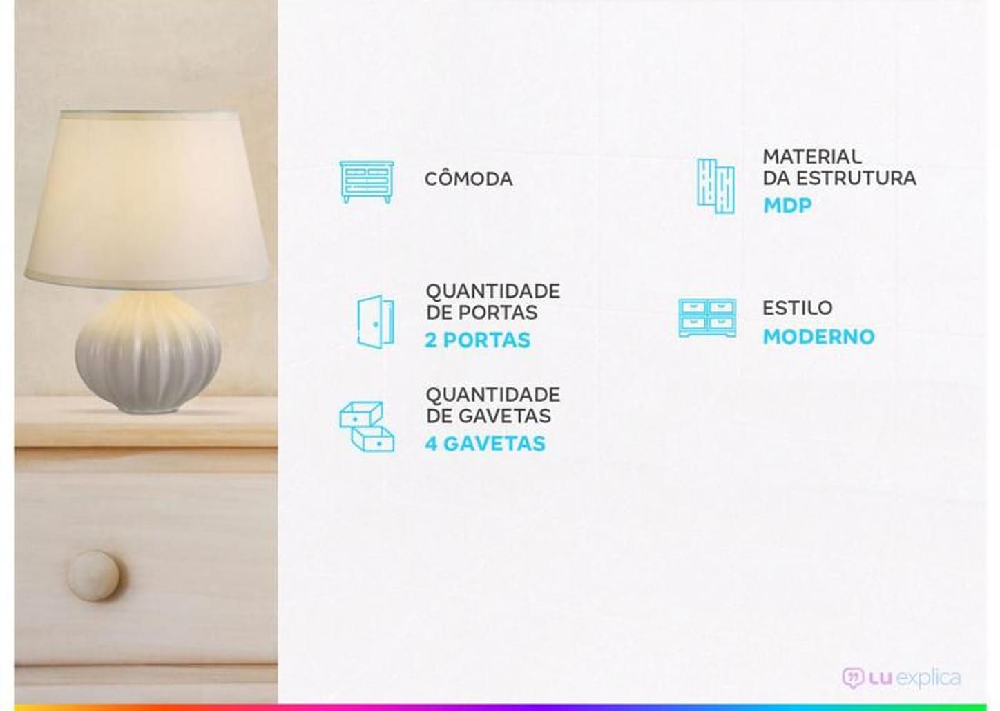 Cômoda 4 Gavetas 2 Portas Araplac Nairóbi