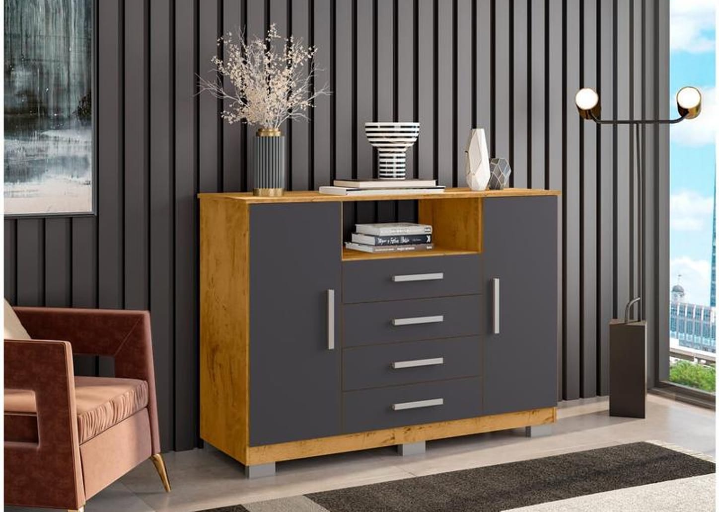 Cômoda 4 Gavetas 2 Portas Araplac Nairóbi