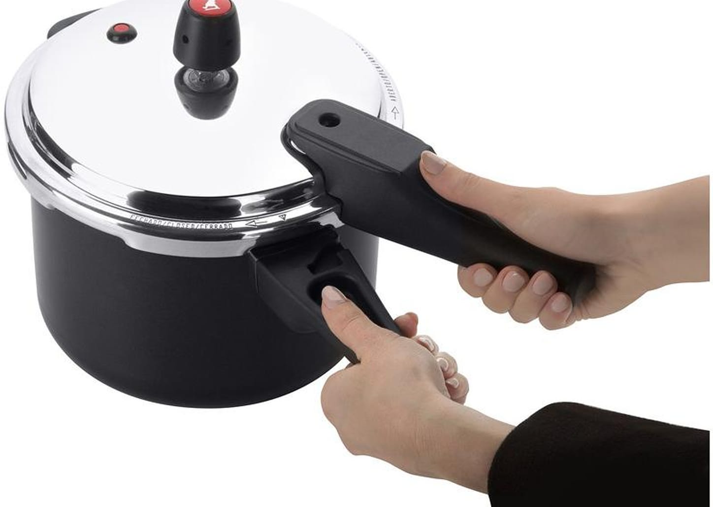 Panela de Pressão Multiflon Antiaderente Preta 4,5L Fechamento Externo Versátil Quartzo