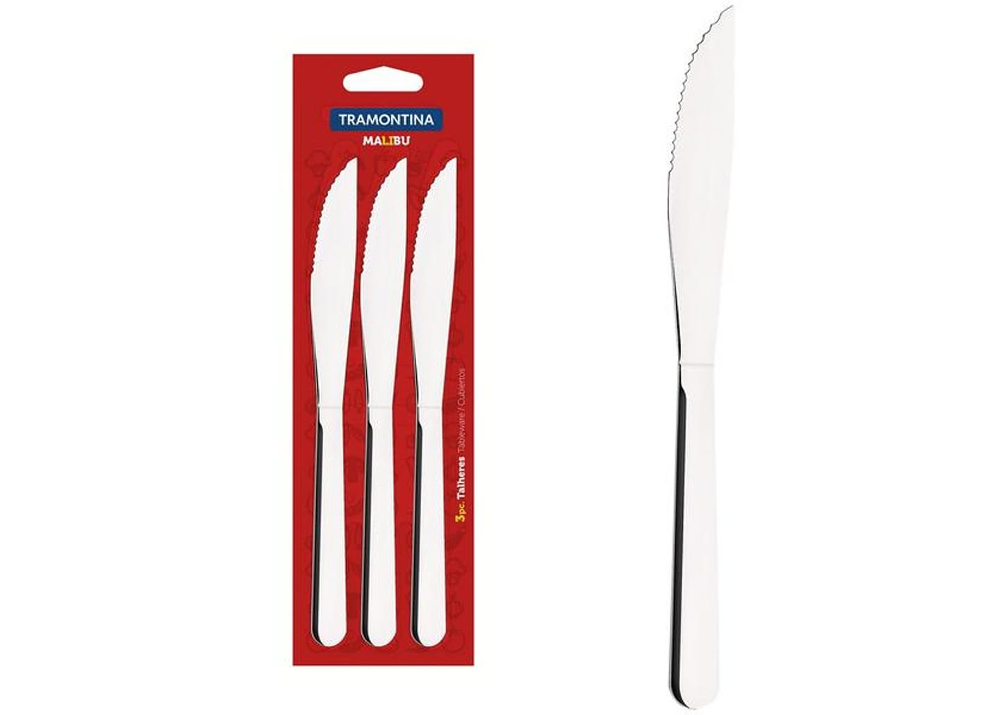 Jogo de Facas Churrasco Tramontina Inox Malibu 3 Peças