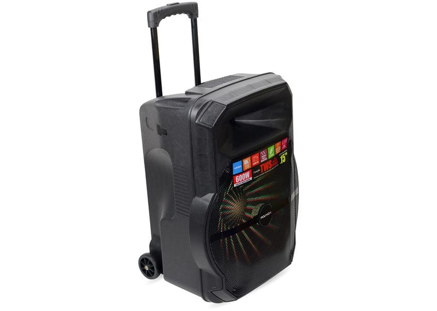 Caixa de Som Polyvox XC 515T Bluetooth Amplificada - Portátil 600W 15” USB com Tweeter