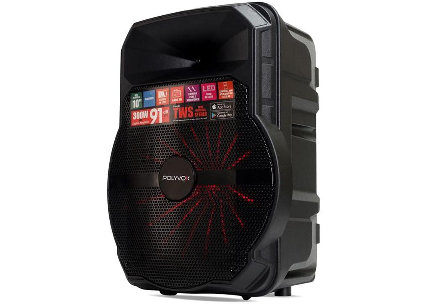 Caixa de Som Polyvox XC 510T Bluetooth Amplificada 300W 10” USB com Tweeter