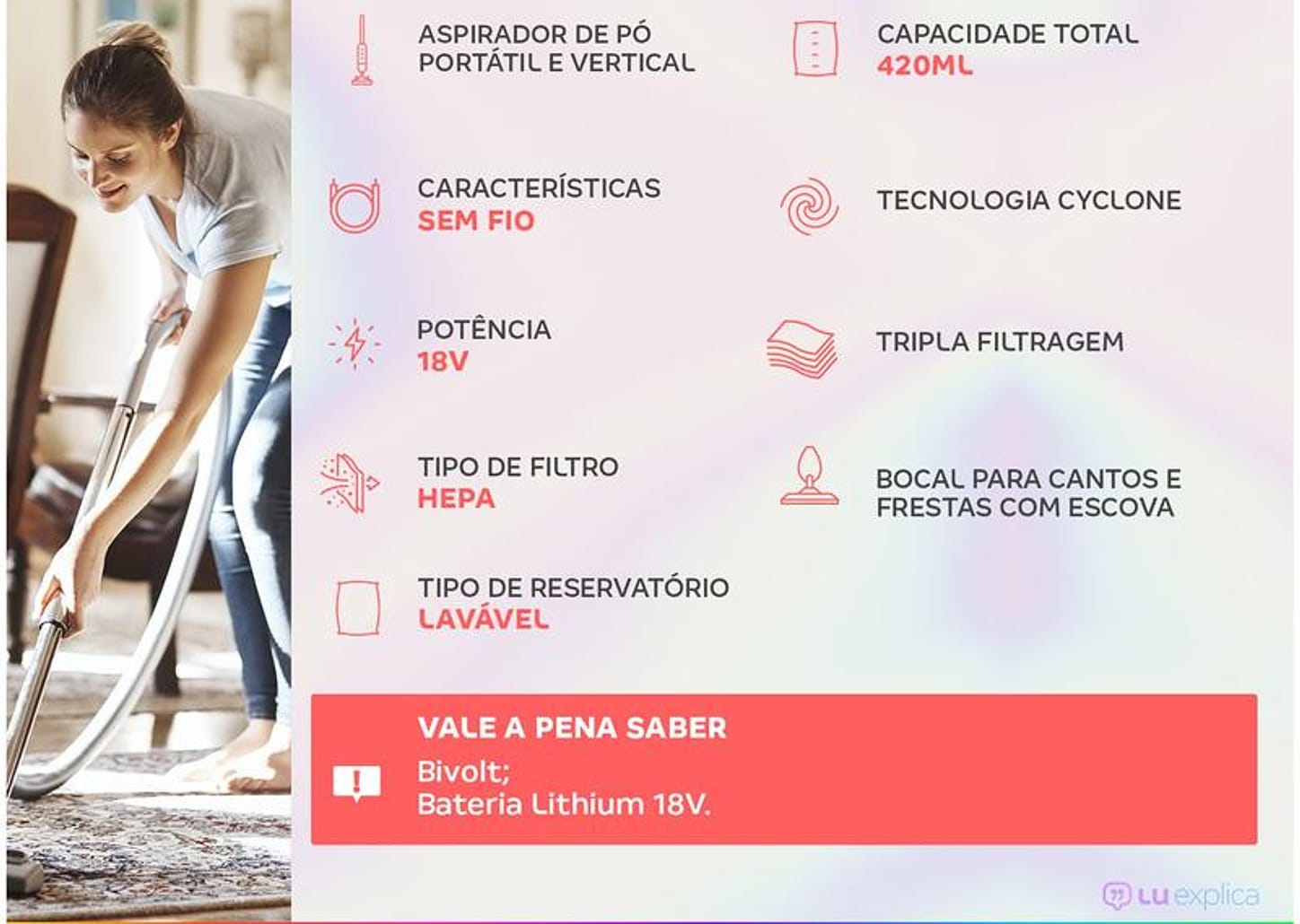 Aspirador de Pó Vertical e Portátil Electrolux a Bateria Filtro HEPA 18V Ergorapido ERG25N