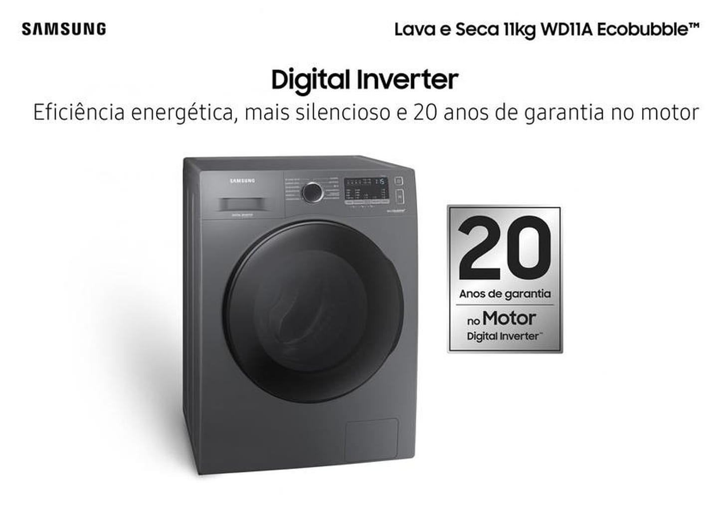 Lava e Seca Samsung 11kg WD11A4453 - Inverter 3 em 1 Água Quente e Fria