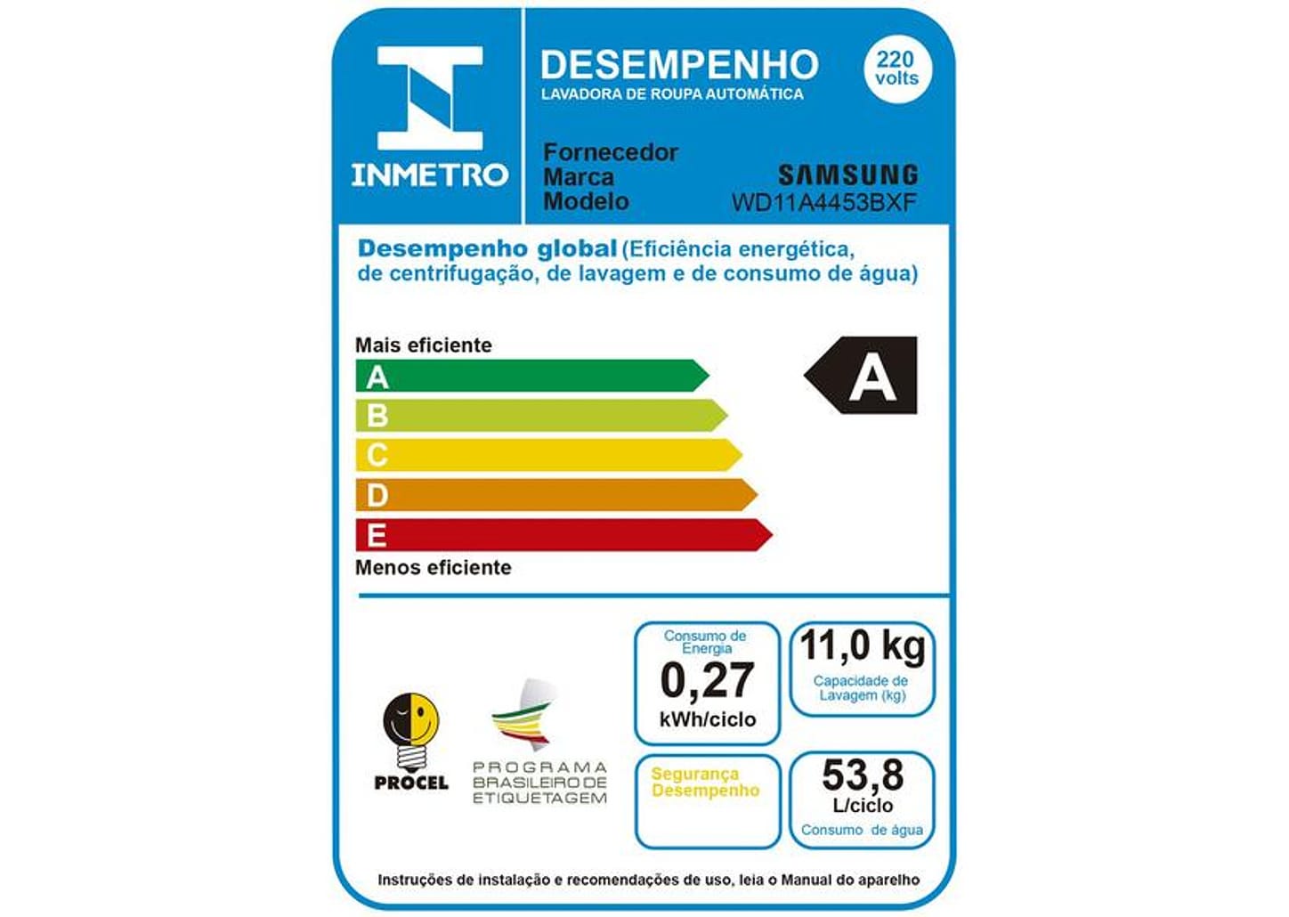 Lava e Seca Samsung 11kg WD11A4453 - Inverter 3 em 1 Água Quente e Fria