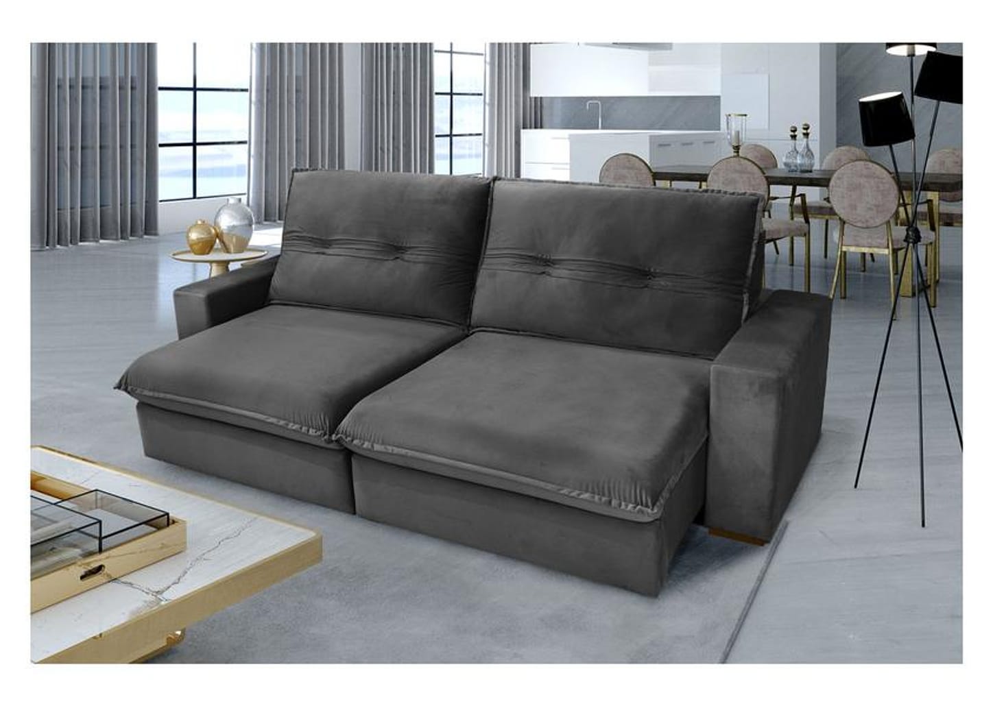 Sofá Retrátil Reclinável 4 Lugares Nipon Gralha Azul