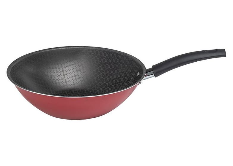 Frigideira Wok Antiaderente Multiflon de Alumínio com Tampa Essencial Vermelha 24cm