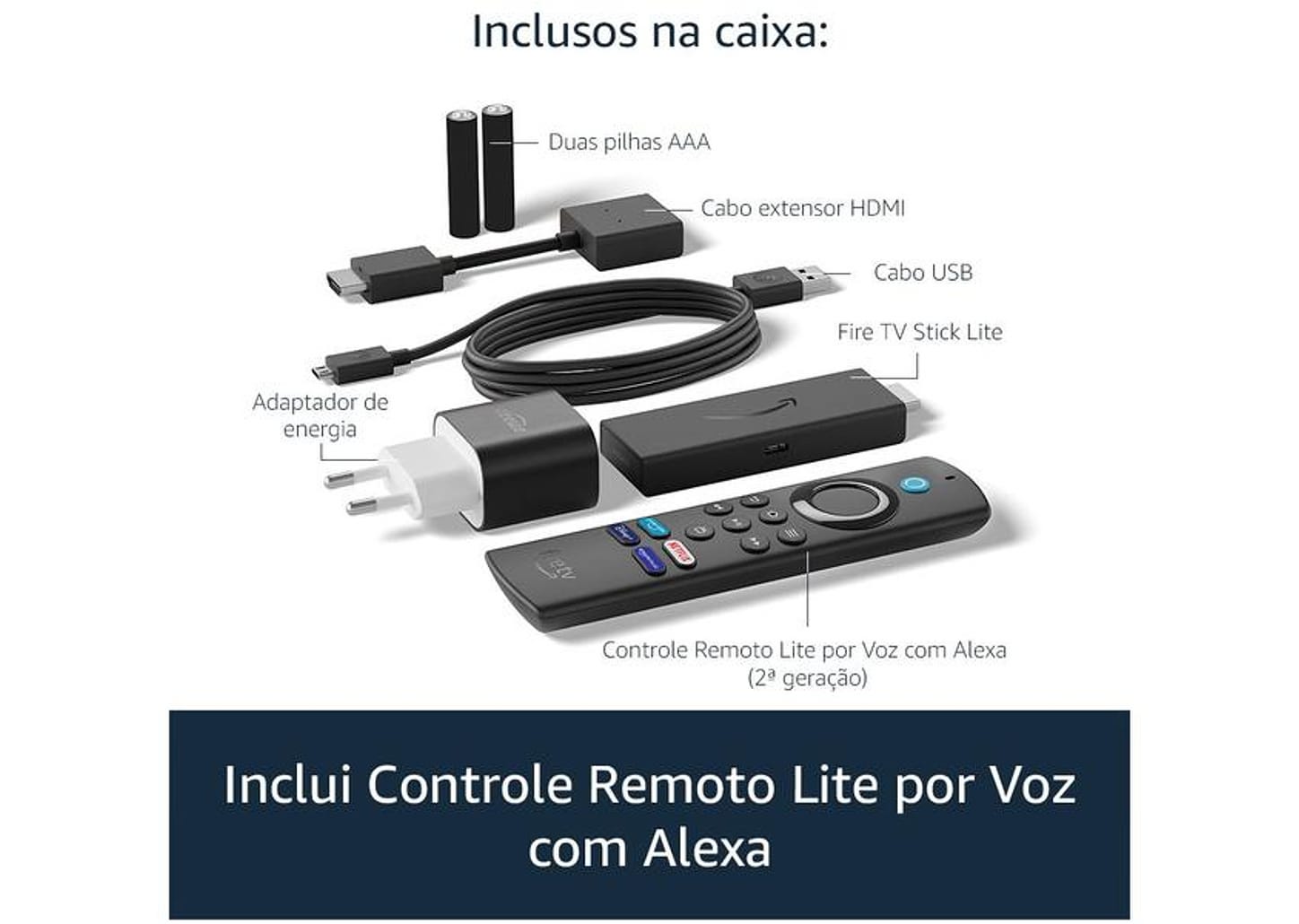 Aparelho de Streaming Amazon Fire TV Stick Lite - Full HD com Controle Remoto