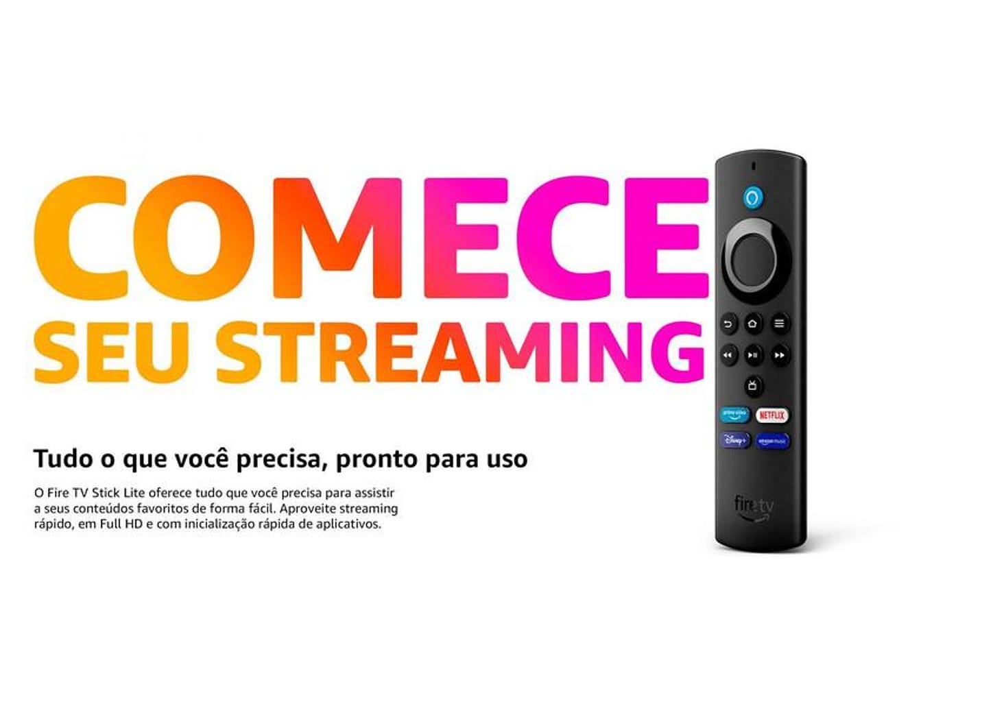 Aparelho de Streaming Amazon Fire TV Stick Lite - Full HD com Controle Remoto