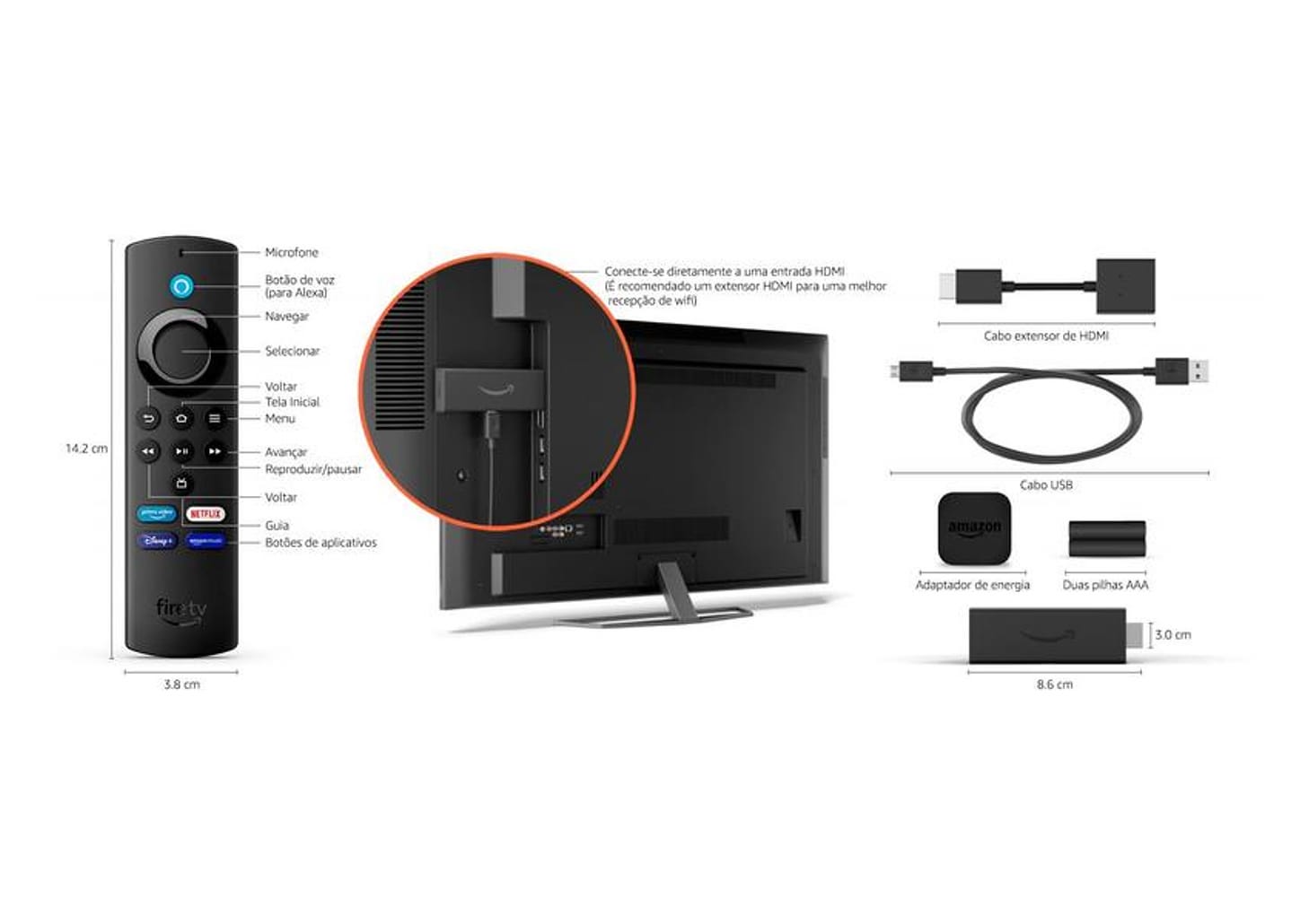 Aparelho de Streaming Amazon Fire TV Stick Lite - Full HD com Controle Remoto