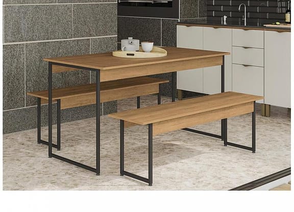 Mesa de Jantar 2 Bancos 4 Lugares Retangular - Freijó e Preto Industrial Kappesberg