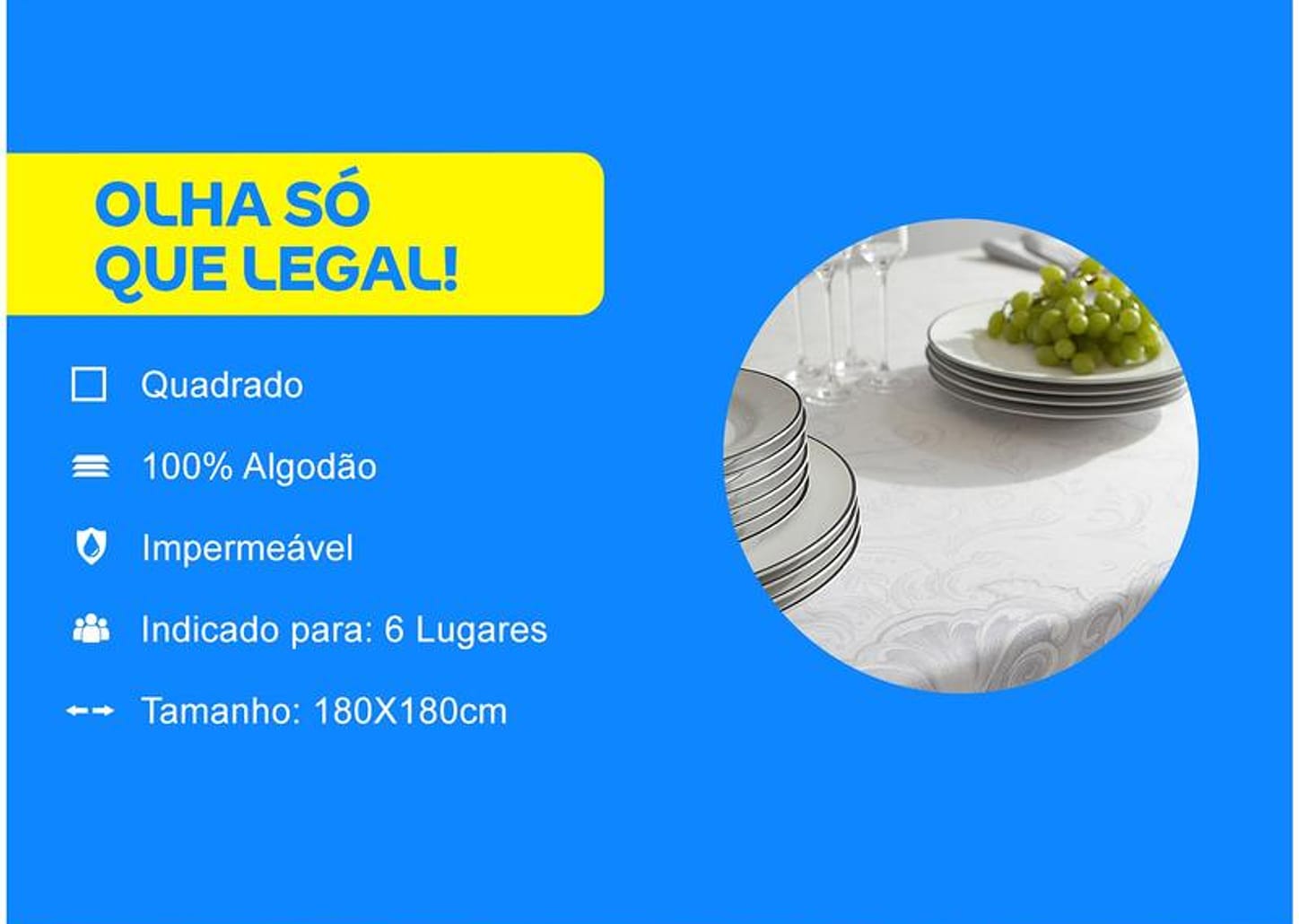 Toalha de Mesa Quadrada Buddemeyer Impermeável Branco 180x180cm Monreale