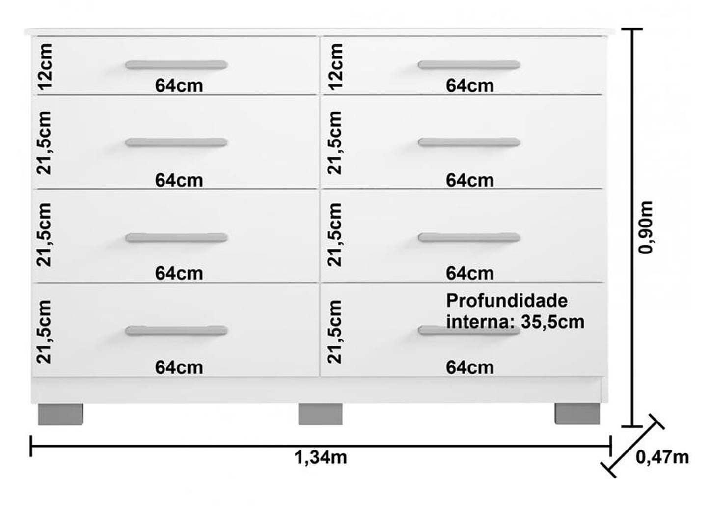 Cômoda 8 Gavetas Araplac Denver