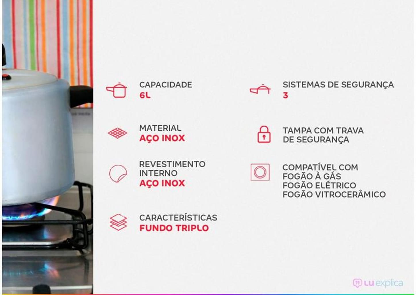 Panela de Pressão Tramontina Inox 6L Brava