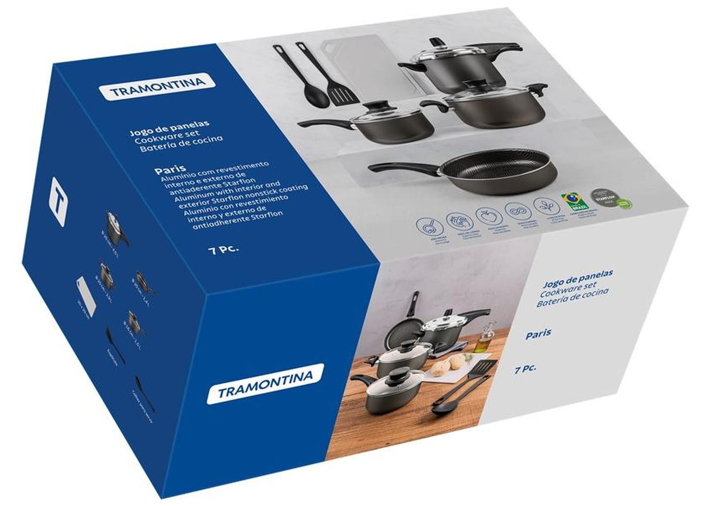 Jogo de Panelas Tramontina Antiaderente de Alumínio Grafite 7 Peças Paris