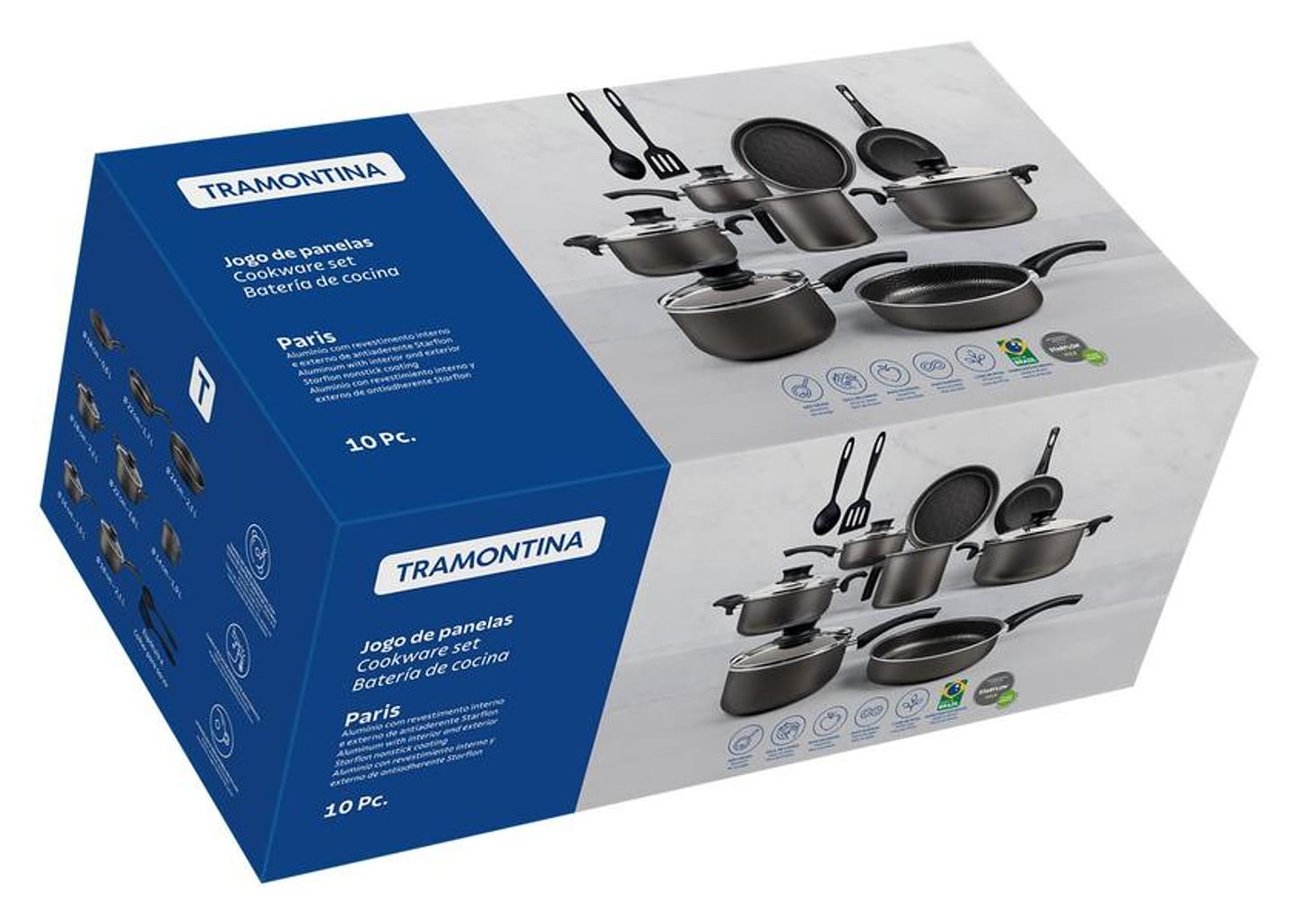 Jogo de Panelas Tramontina Antiaderente Alumínio Grafite 10 Peças Paris