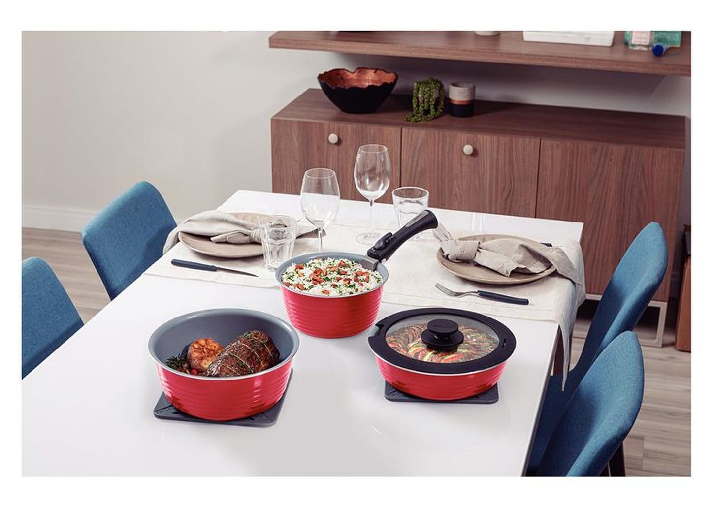 Jogo de Panelas Tramontina Revestimento Cerâmico de Alumínio Vermelho 3 Peças Ítria