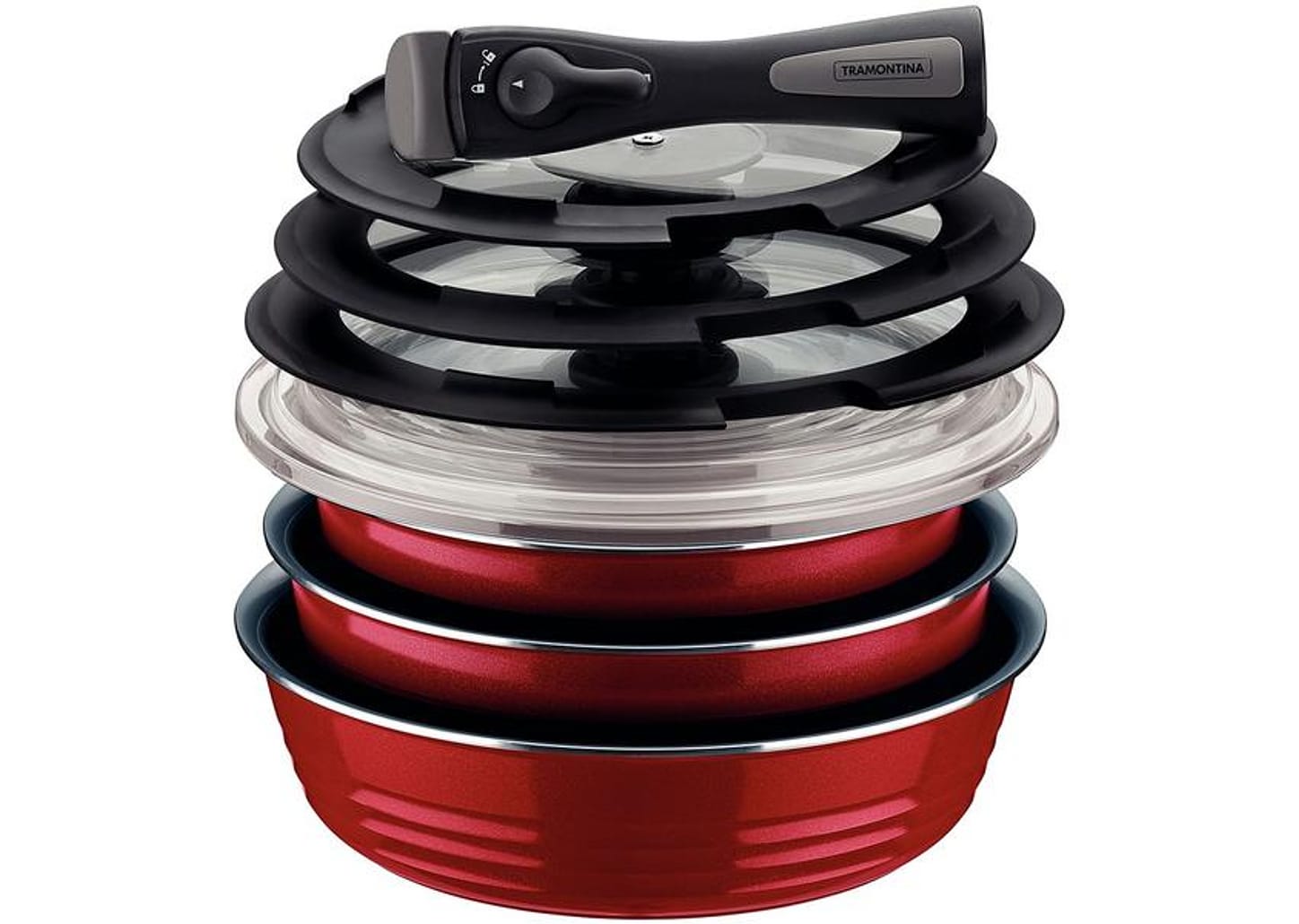 Jogo de Panelas Tramontina Revestimento Cerâmico de Alumínio Vermelho 3 Peças Ítria