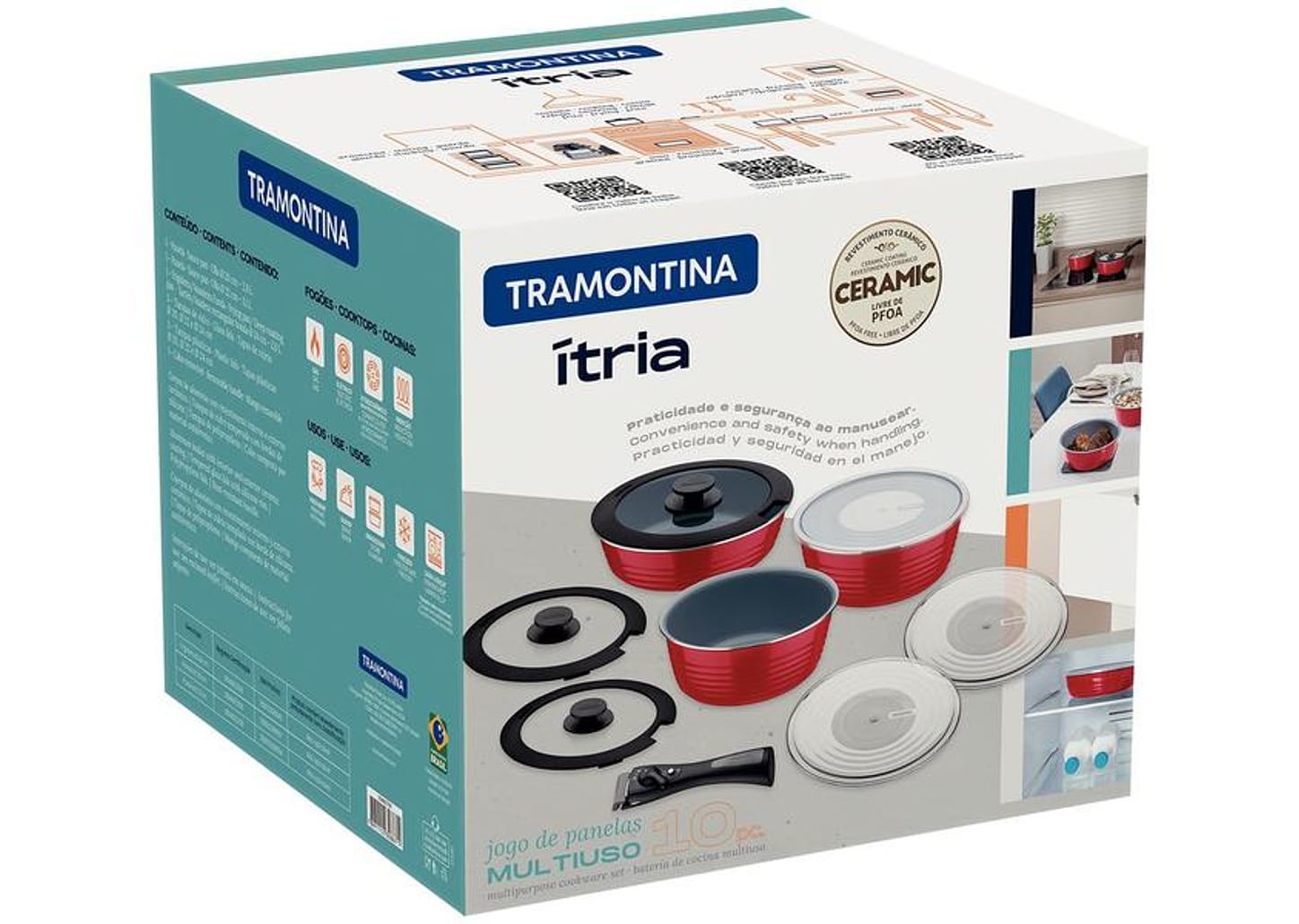 Jogo de Panelas Tramontina Revestimento Cerâmico de Alumínio Vermelho 3 Peças Ítria