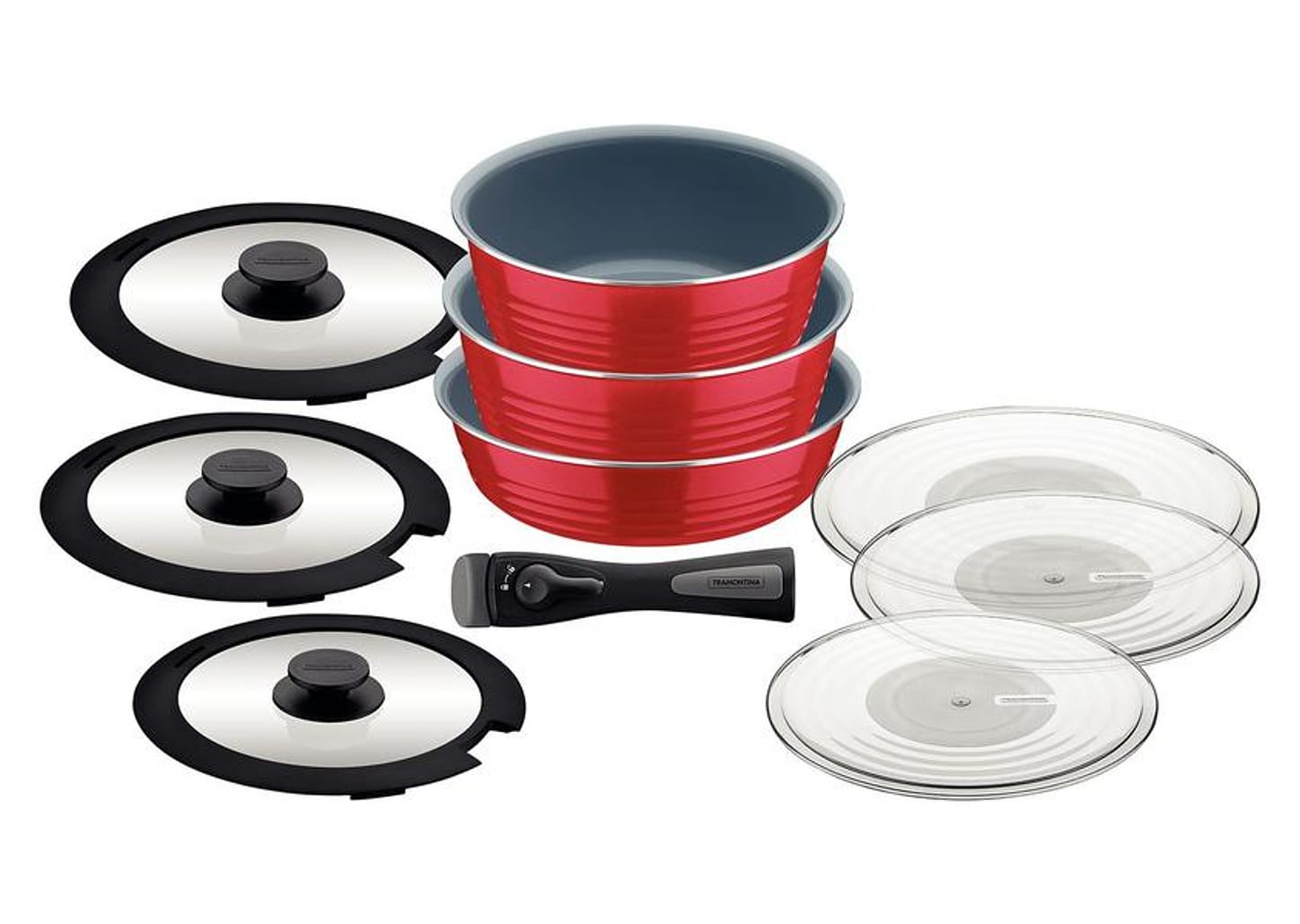Jogo de Panelas Tramontina Revestimento Cerâmico de Alumínio Vermelho 3 Peças Ítria