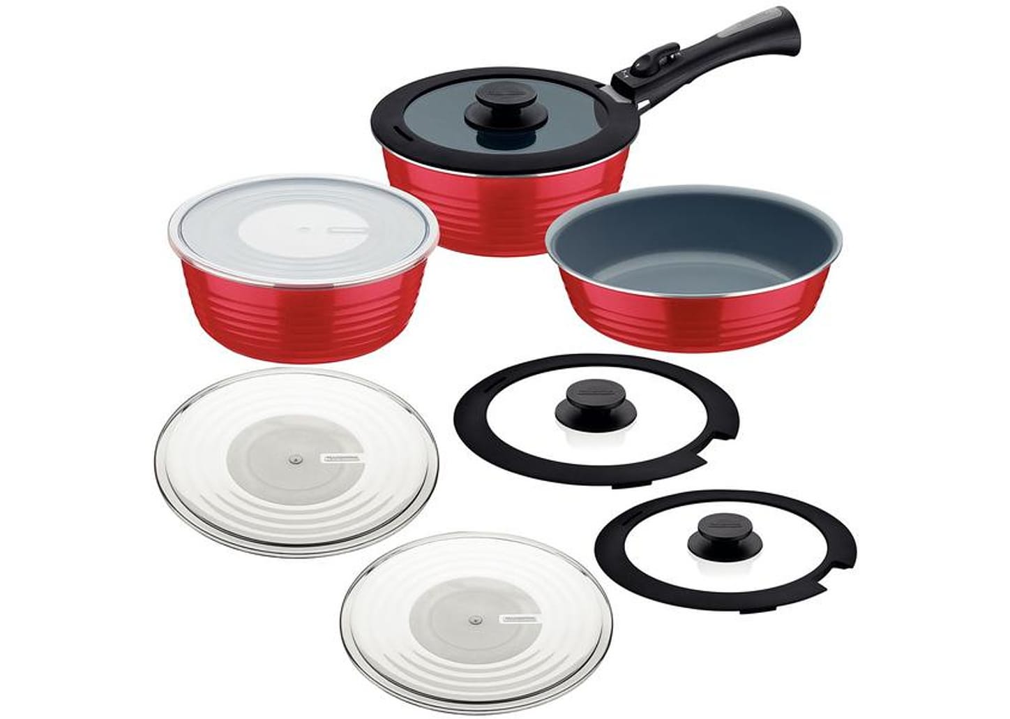 Jogo de Panelas Tramontina Revestimento Cerâmico de Alumínio Vermelho 3 Peças Ítria