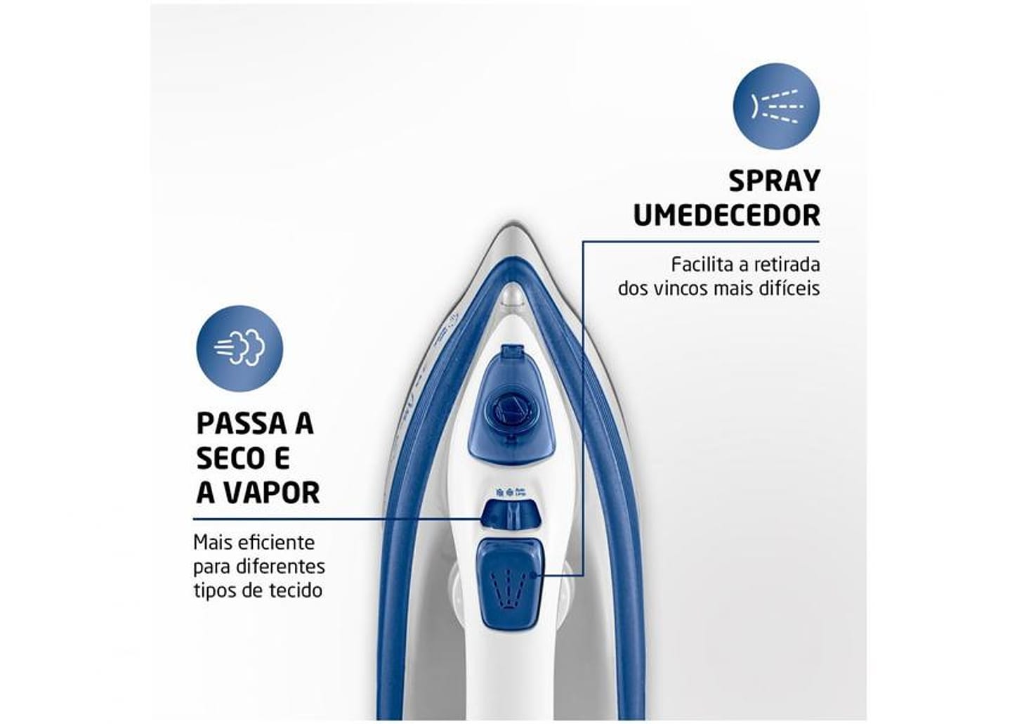 Ferro de Passar Roupa a Vapor Mondial - FVN-01-BL Branco e Azul
