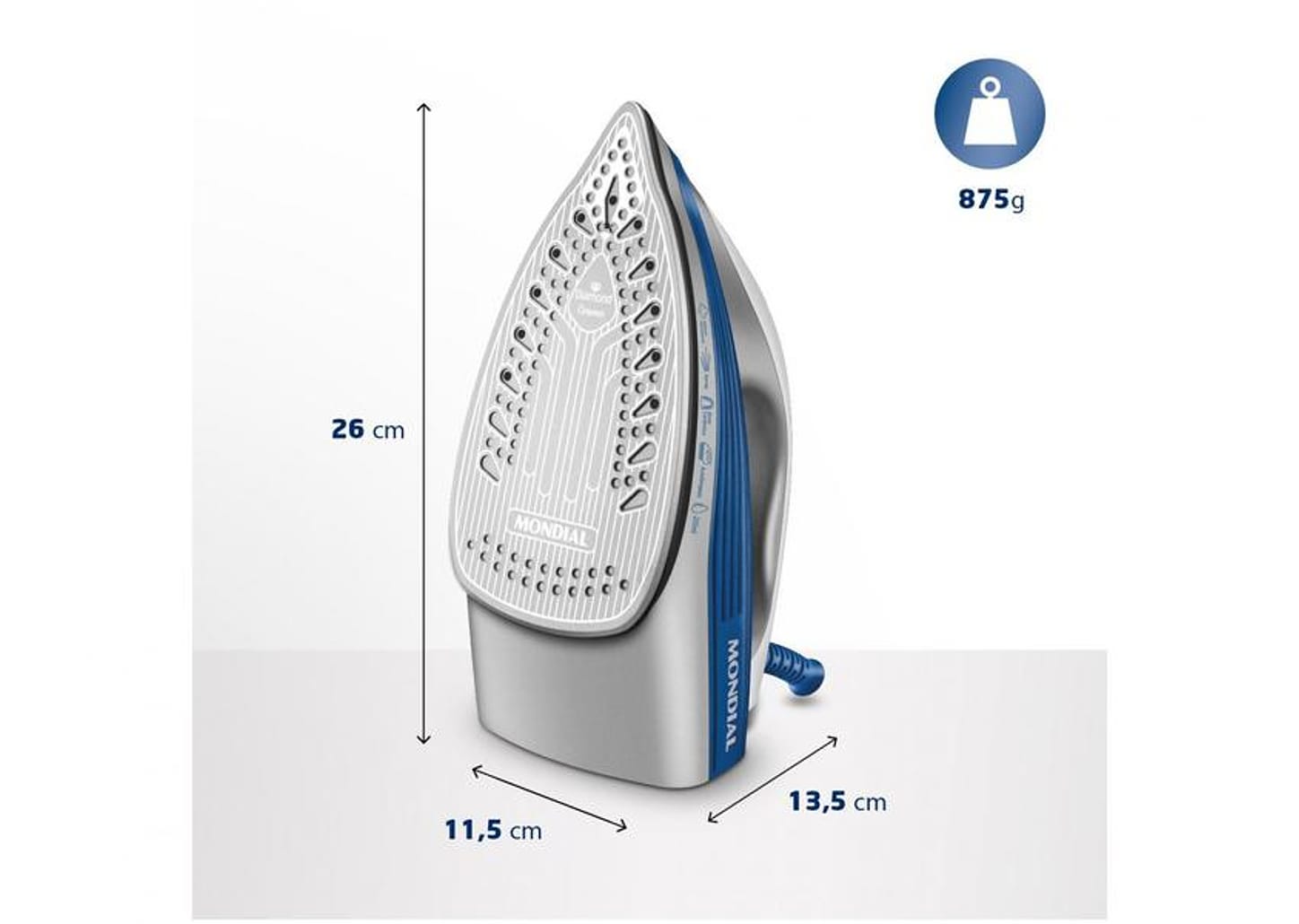 Ferro de Passar Roupa a Vapor Mondial - FVN-01-BL Branco e Azul