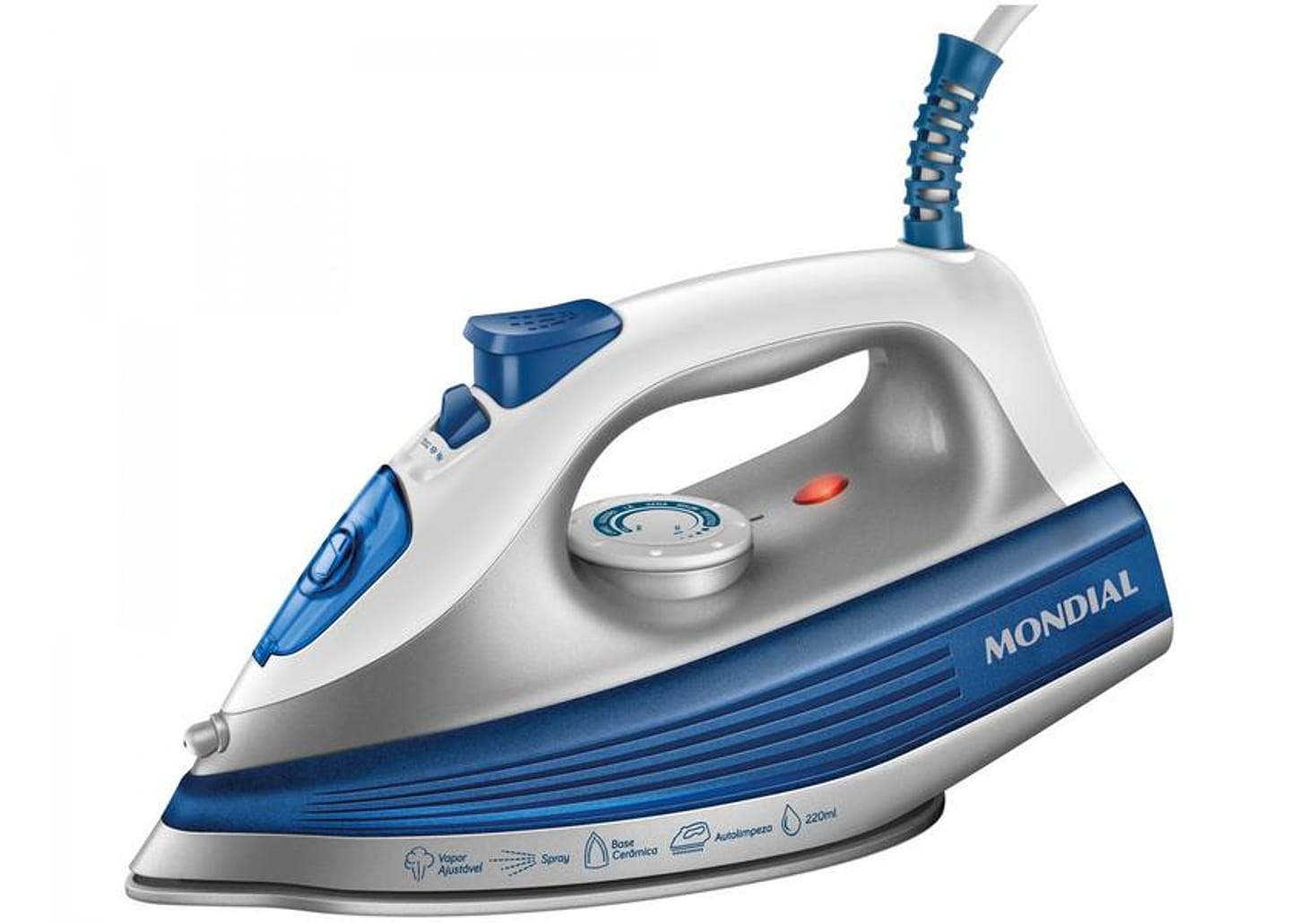 Ferro de Passar Roupa a Vapor Mondial - FVN-01-BL Branco e Azul