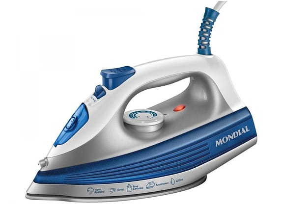 Ferro de Passar Roupa a Vapor Mondial - FVN-01-BL Branco e Azul