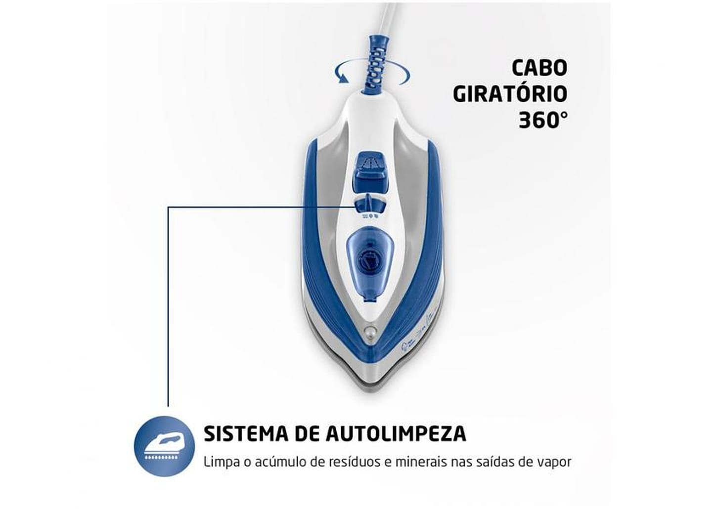 Ferro de Passar Roupa a Vapor Mondial - FVN-01-BL Branco e Azul