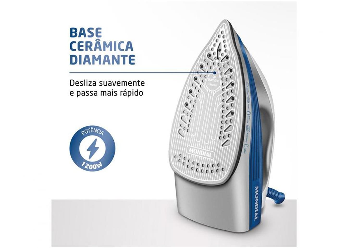 Ferro de Passar Roupa a Vapor Mondial - FVN-01-BL Branco e Azul