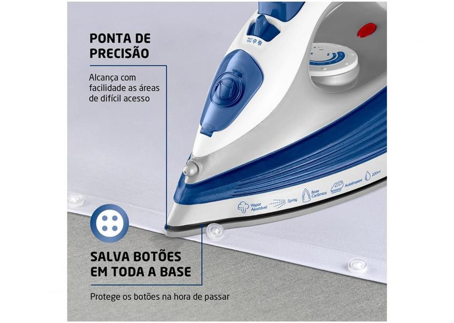 Ferro de Passar Roupa a Vapor Mondial - FVN-01-BL Branco e Azul