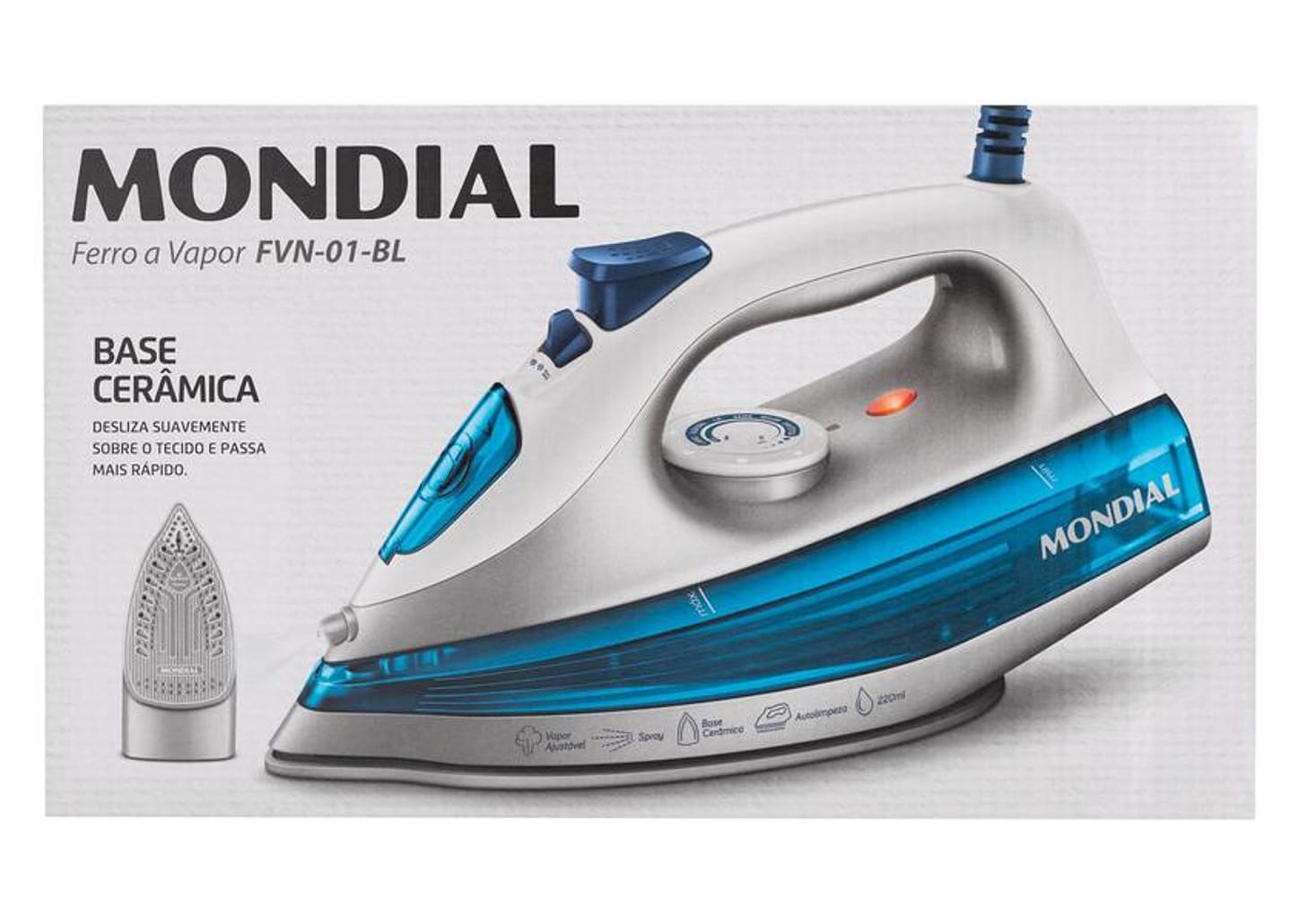Ferro de Passar Roupa a Vapor Mondial - FVN-01-BL Branco e Azul