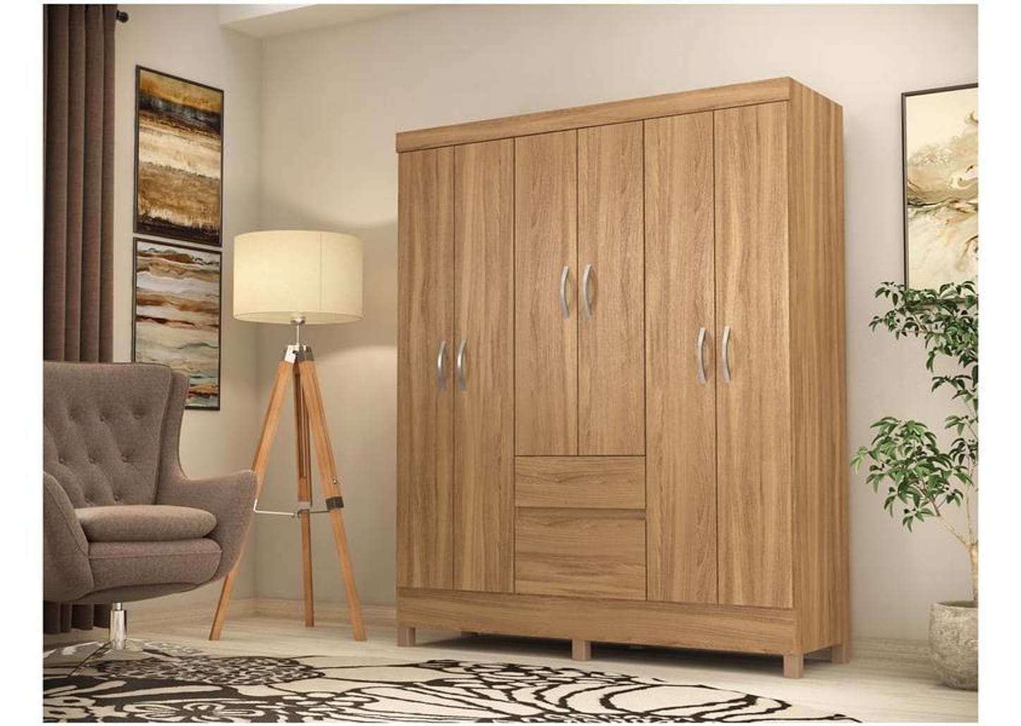 Guarda-roupa Solteiro 6 Portas 2 Gavetas - Demóbile Flash II