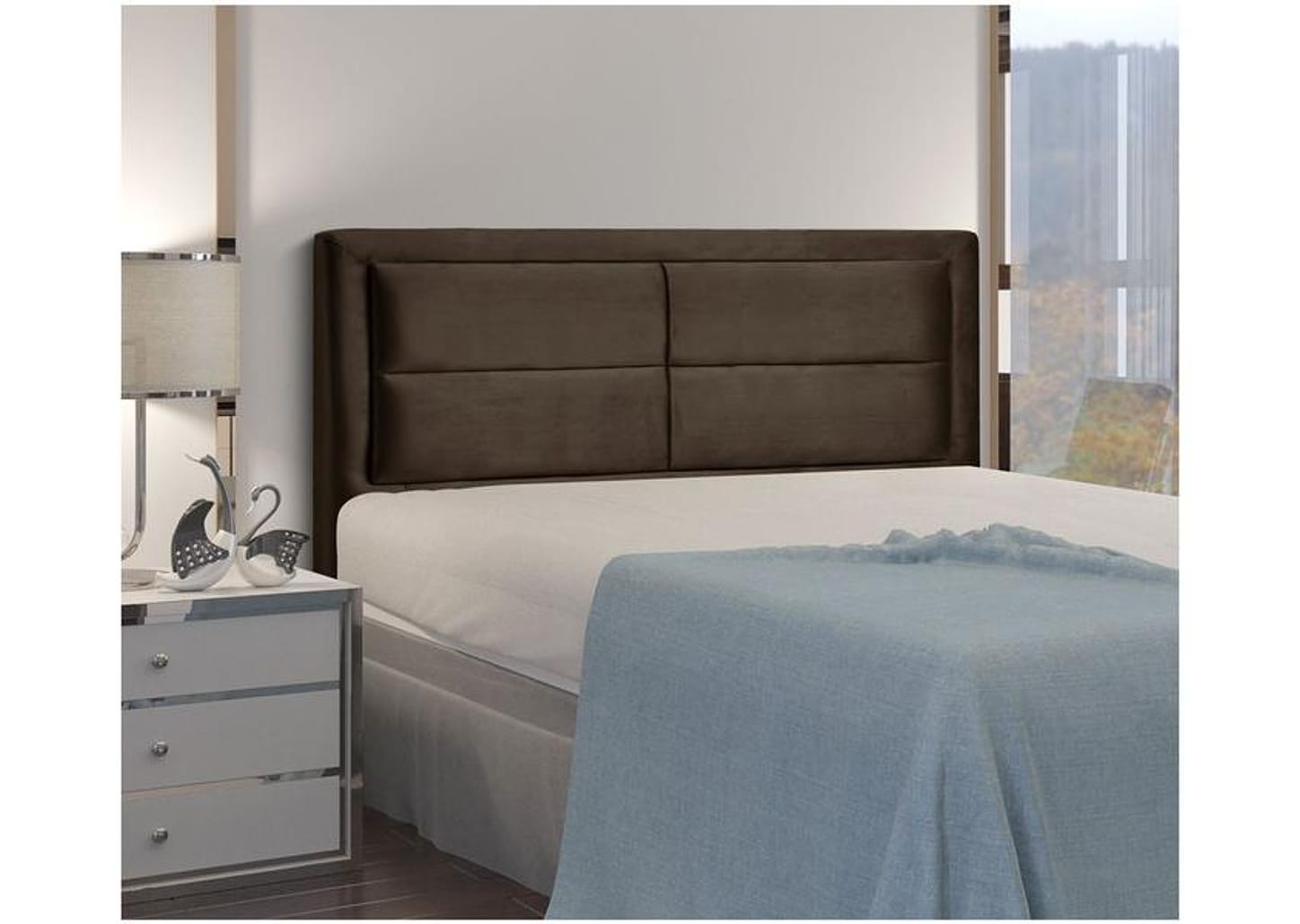 Cabeceira Queen Estofada Dobuê Movelaria Estoril Veludo Cacau