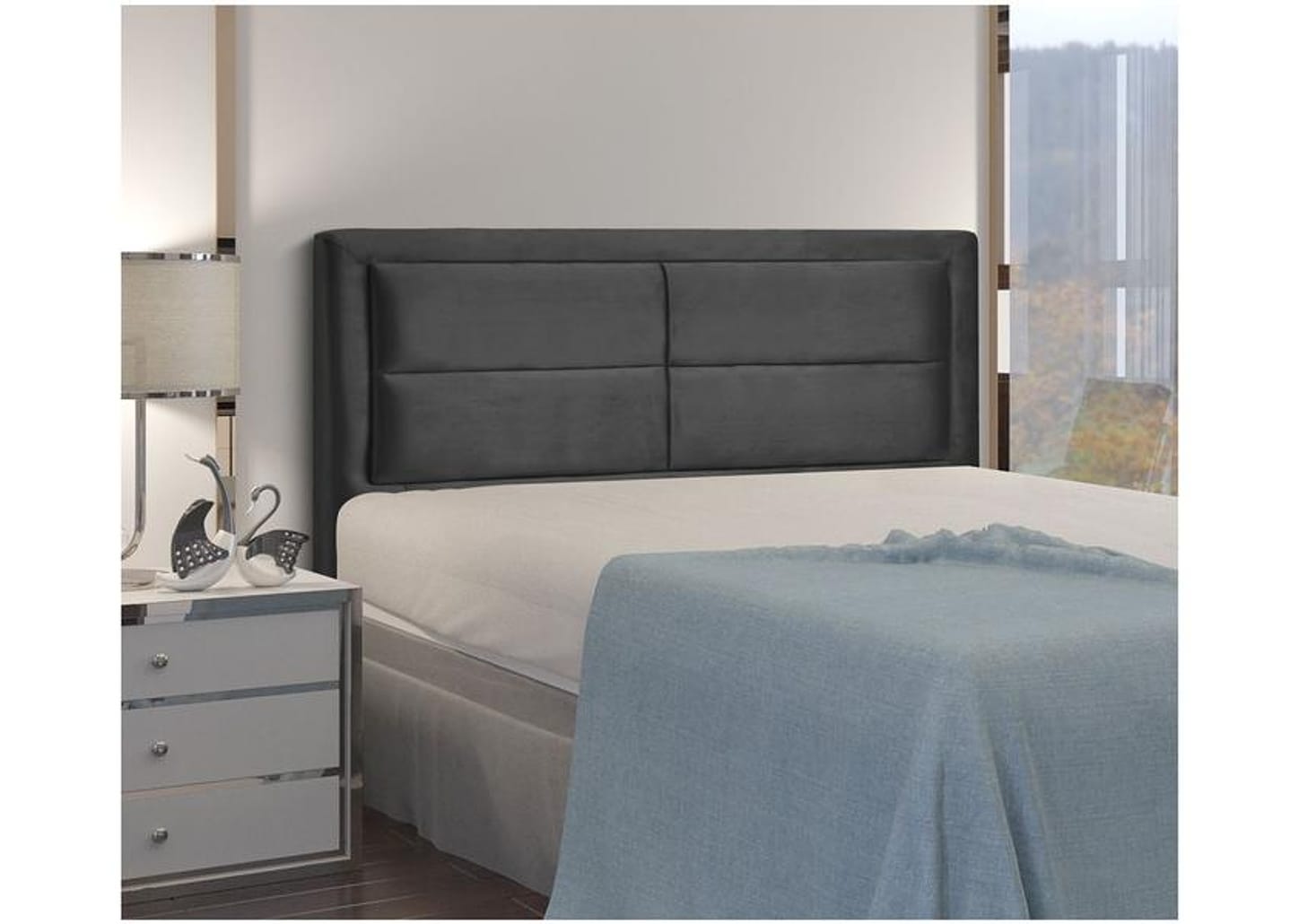 Cabeceira Queen Estofada Dobuê Movelaria Estoril Veludo Cinza