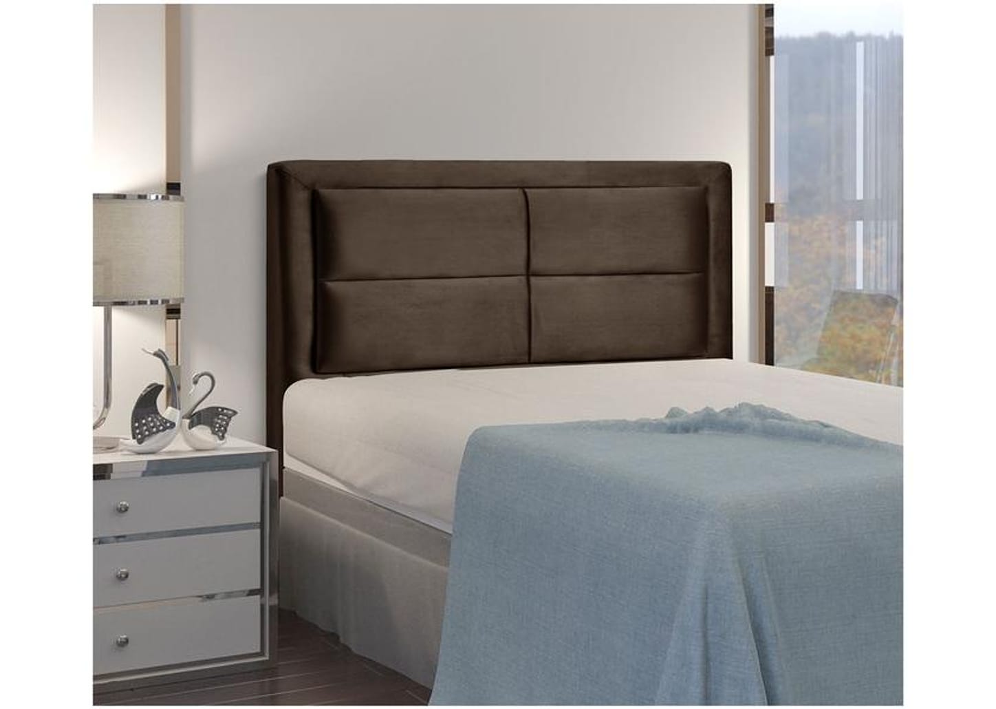 Cabeceira Casal Estofada Dobuê Movelaria Estoril Veludo Cacau