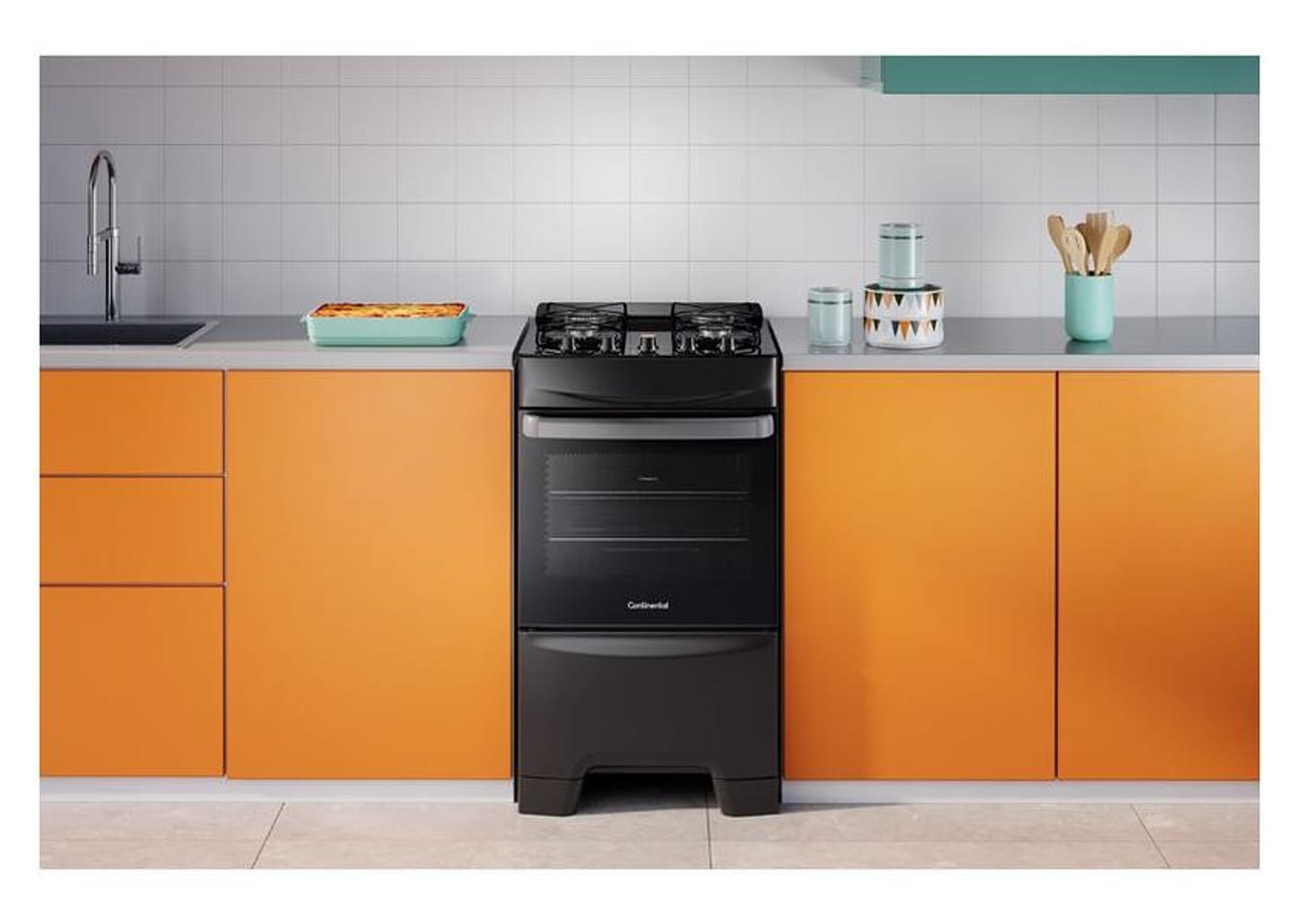 Fogão 4 Bocas Continental Mesa de Vidro Preto - Acendimento Automático FC4GP