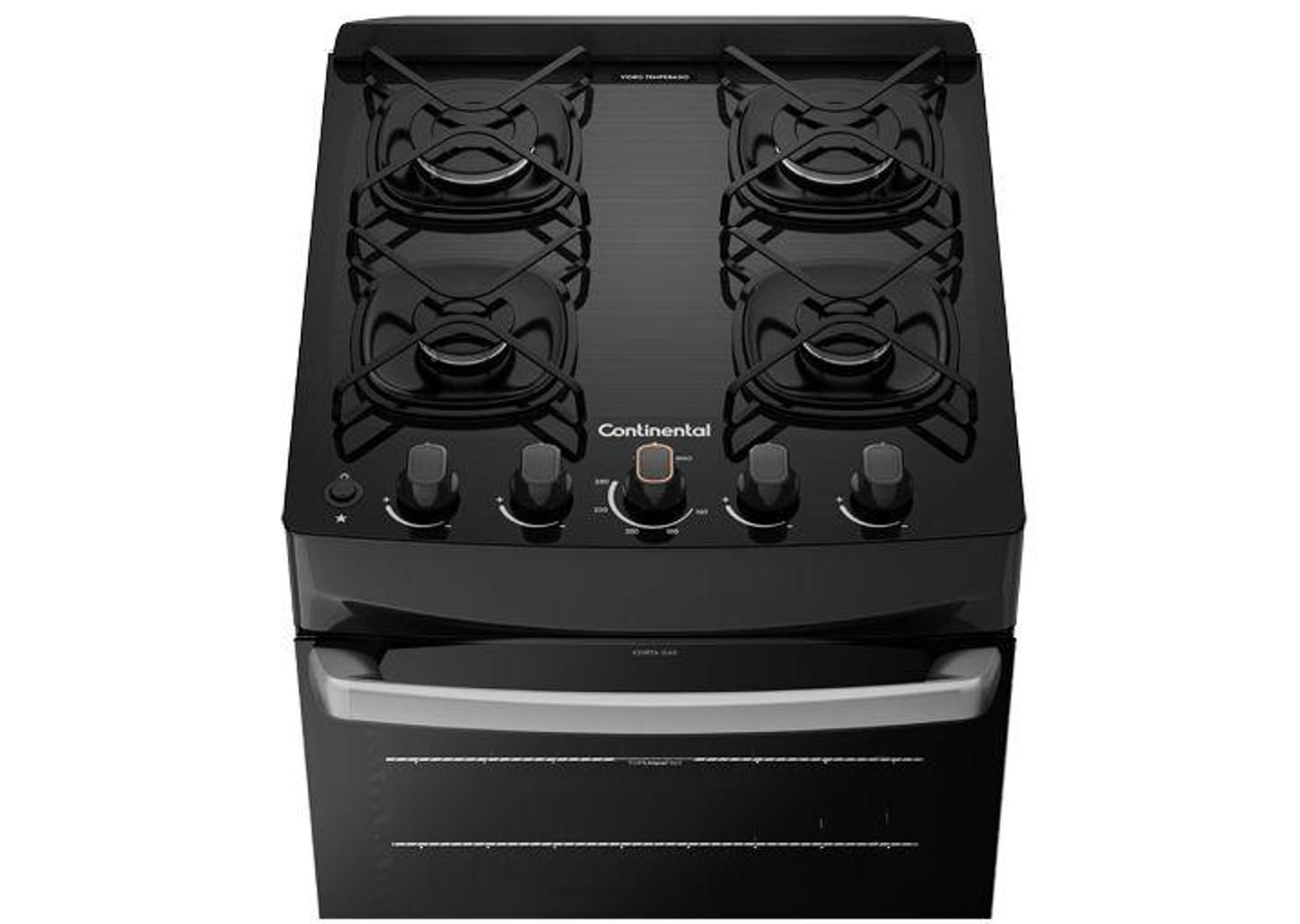 Fogão 4 Bocas Continental Mesa de Vidro Preto - Acendimento Automático FC4GP