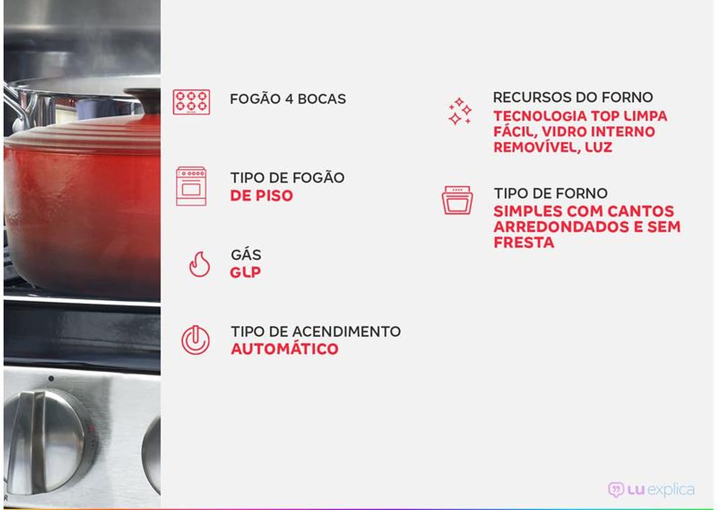 Fogão 4 Bocas Continental Mesa de Vidro Preto - Acendimento Automático FC4GP