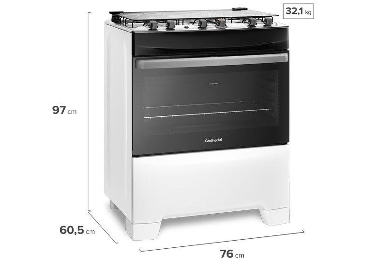Fogão 5 Bocas Continental Mesa de Inox Branco - Acendimento Automático FC5IB