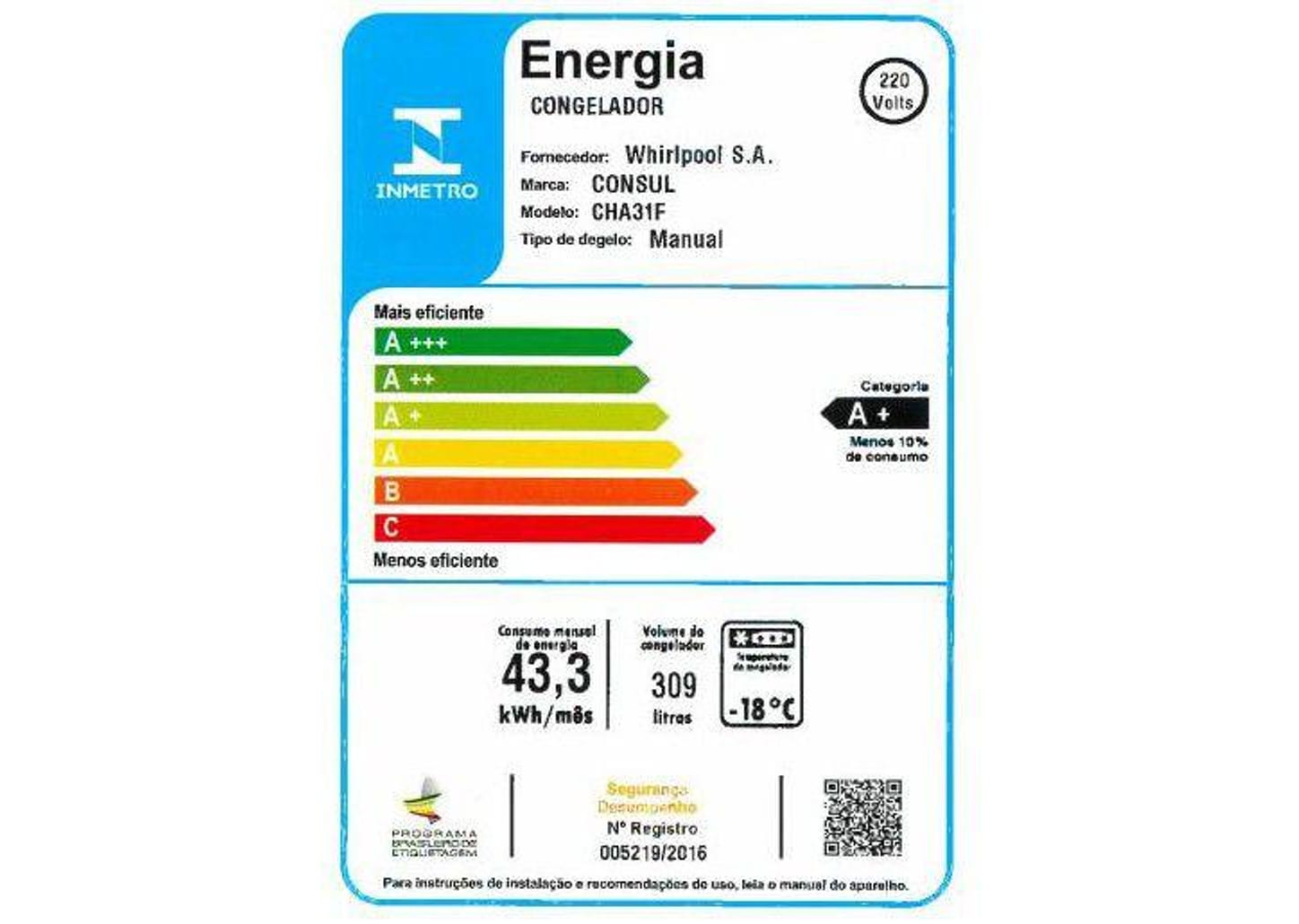 Freezer Horizontal Consul 1 Porta 309L CHA31FBANA