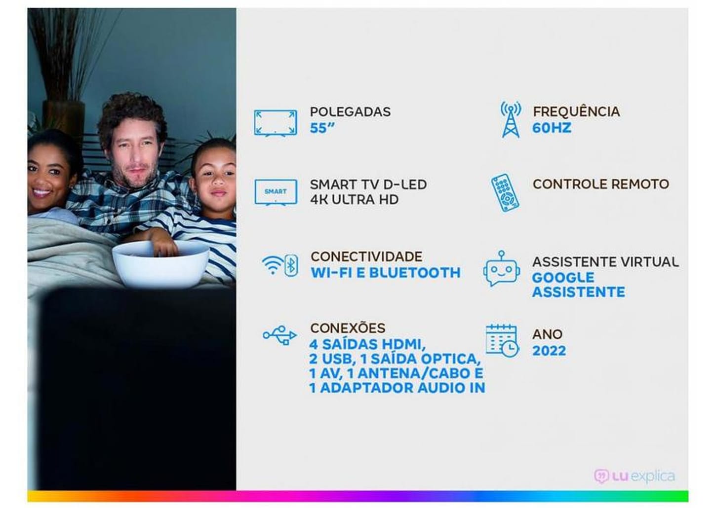 Smart TV 55” 4K Ultra HD D-LED Aiwa IPS Android - Wi-Fi Bluetooth Google Assistente 4 HDMI 2 USB