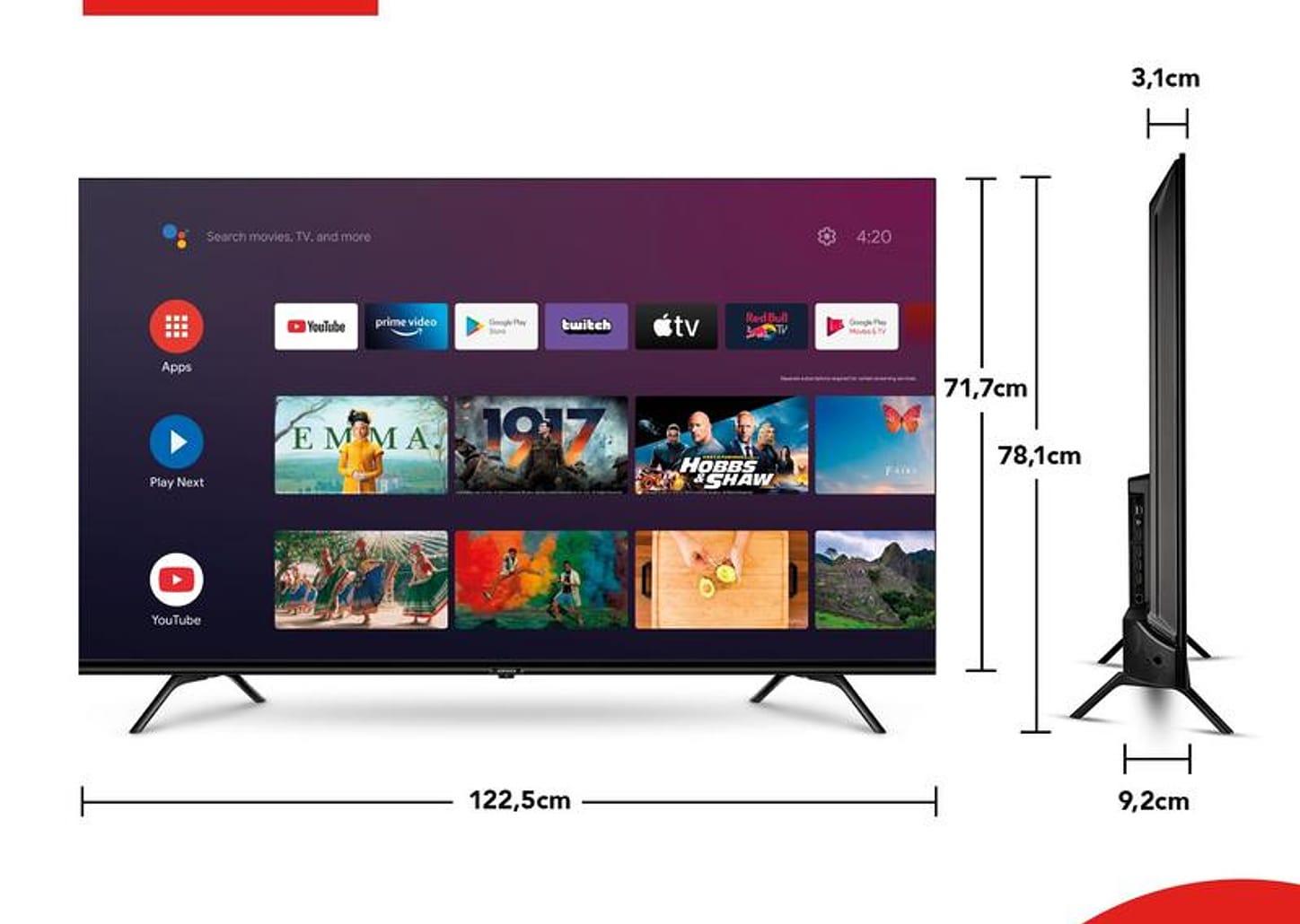 Smart TV 55” 4K Ultra HD D-LED Aiwa IPS Android - Wi-Fi Bluetooth Google Assistente 4 HDMI 2 USB