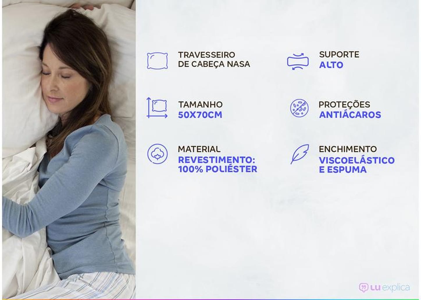 Travesseiro Nasa Fibrasca de Cabeça Viscoelástico - Dupla Face Ultra