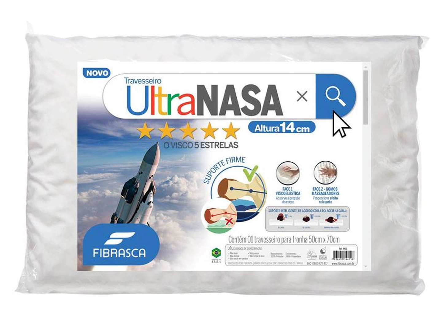 Travesseiro Nasa Fibrasca de Cabeça Viscoelástico - Dupla Face Ultra