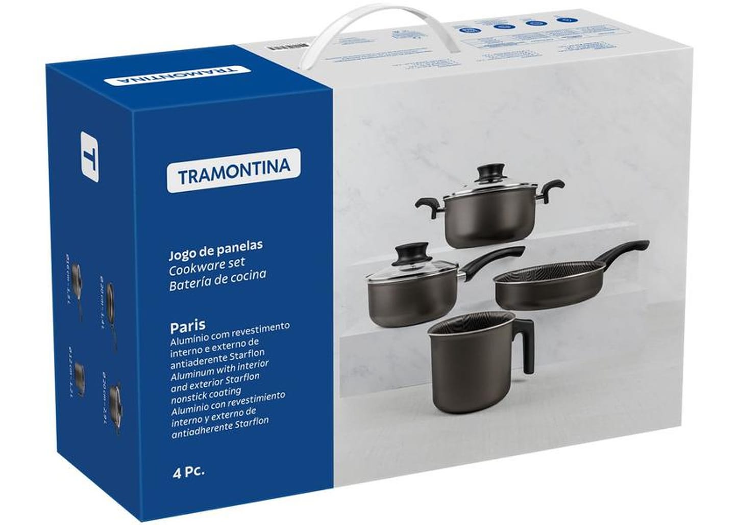 Jogo de Panelas Tramontina Antiaderente de Alumínio Grafite 4 Peças Paris 28599/621