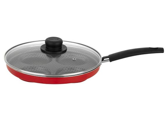 Frigideira 4 Ovos Antiaderente Multiflon de Alumínio com Tampa Gourmet Vermelha 26cm